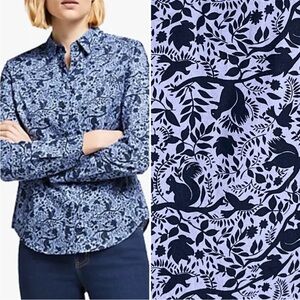 Boden Classic Shirt River Tree Squirrel Pattern Button-Up Blouse Cotton Size 4